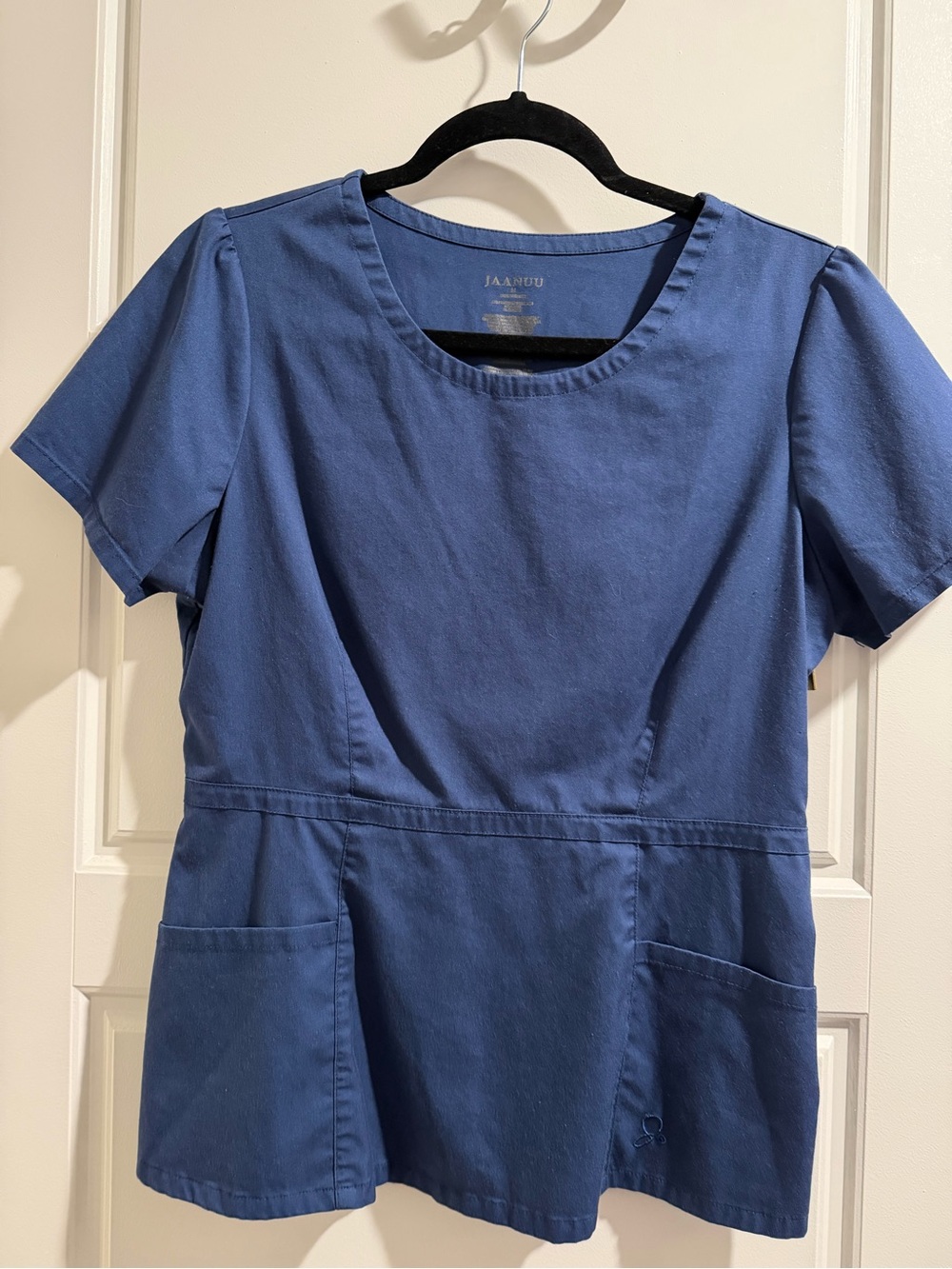 Jaanuu Women's Navy Blue Peplum Scrub Top and jogger bottom